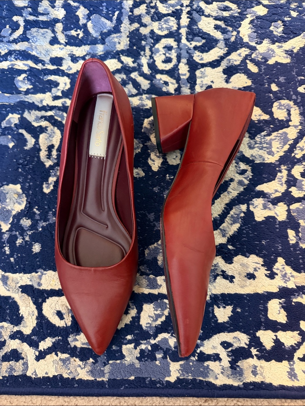 Franco Sarto leather Pointed Toe Block Heel Pumps in Burgundy